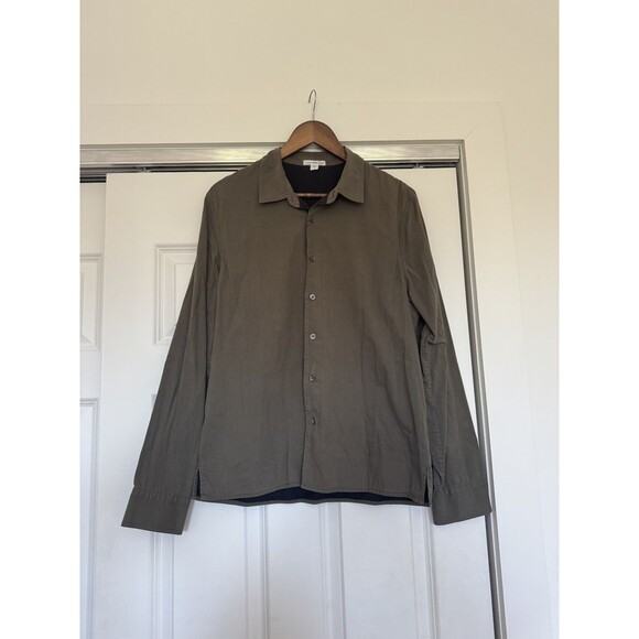 James Perse Mens 2 M Olive Long Sleeve Button Up Poplin Shirt Classic Preppy - Picture 1 of 9